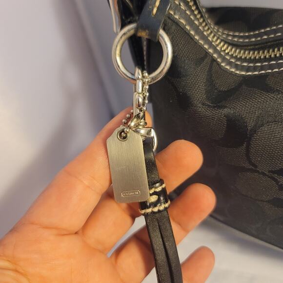 Vintage COACH Signature Black Canvas Leather Hand Bag Purse Handbag LOGO - Picture 10 of 12